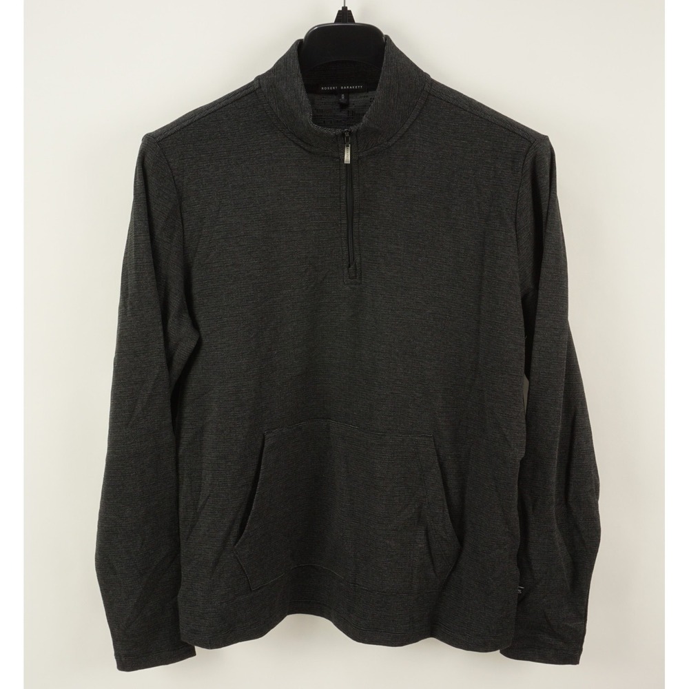Robert Barakett Mens Medium Gray Textured Birdseye Knit 1/4 Zip Pullover Sweater